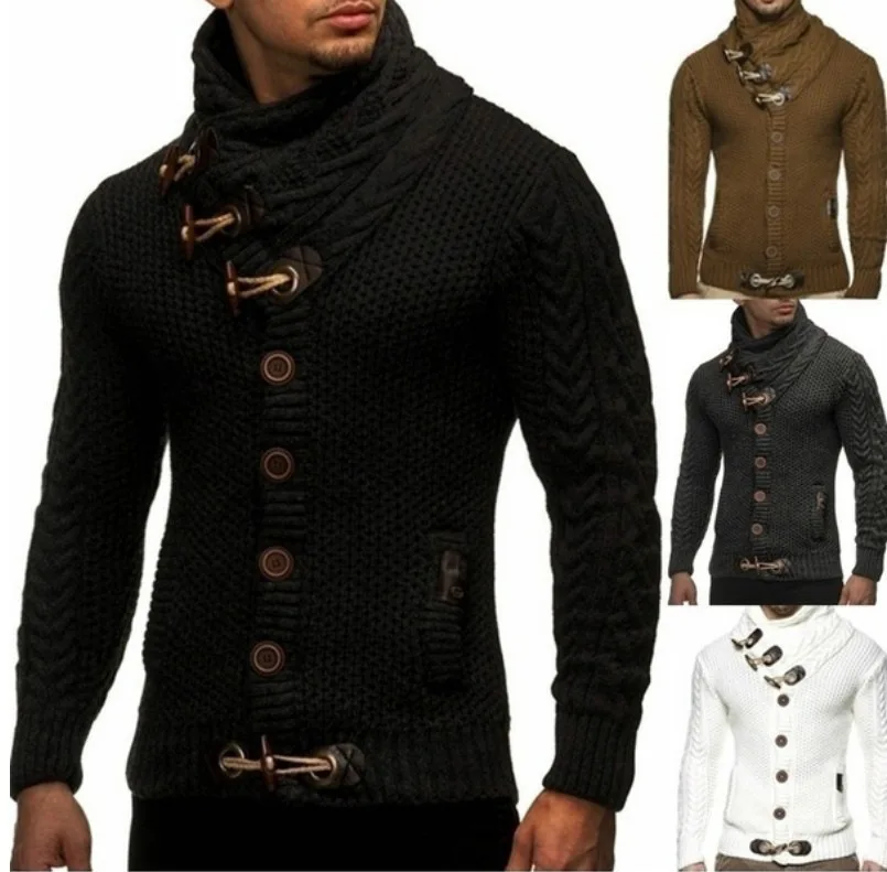 Boys Black Sweaters Winter Men's Cardigan Thick Plus Size Knitted Turtleneck Sweater Oversize Xxxl Male Casual Knitwear Vintage | Мужская
