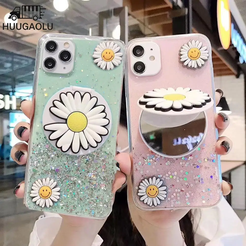 Блестящий Мягкий чехол для телефона с зеркалом макияжа Samsung Galaxy S10 S20 Ultra S8 S9 Plus + Note