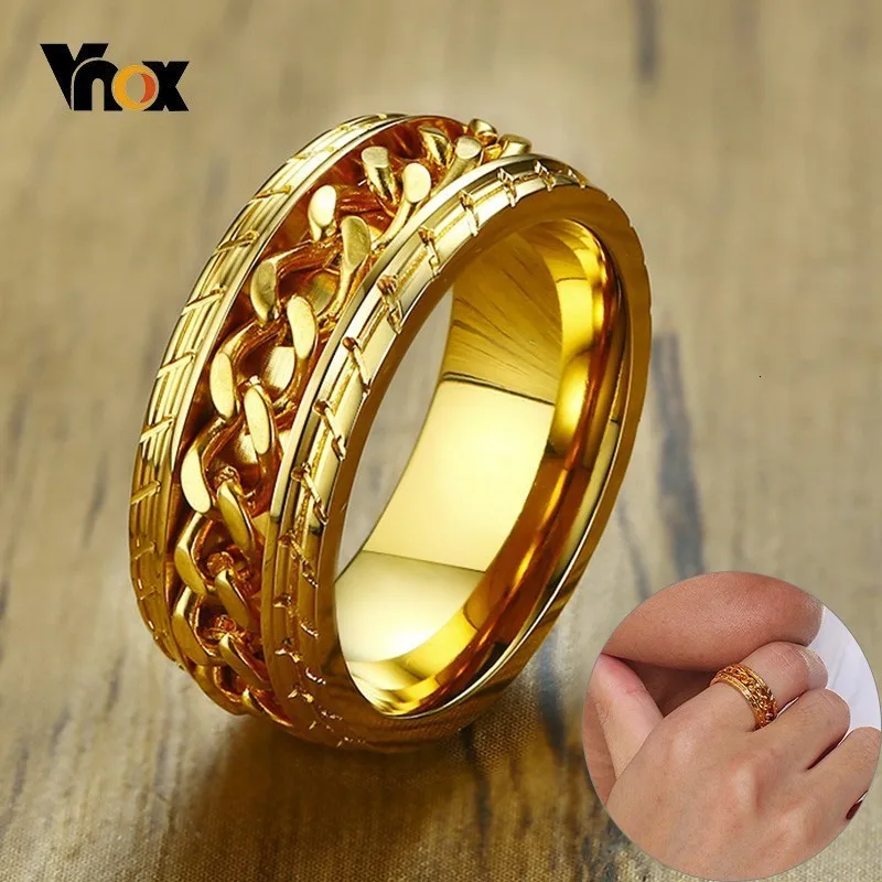 Мужское кольцо Vnox в виде спиннера с текстурой шины ремешком из нержавеющей стали