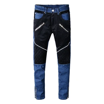 

Seveyfan Men's Skinny Biker Jeans Ankle Zippers Patchwork Motorcycle Jeans Brand Urban Cotton Jeans for Male R2574