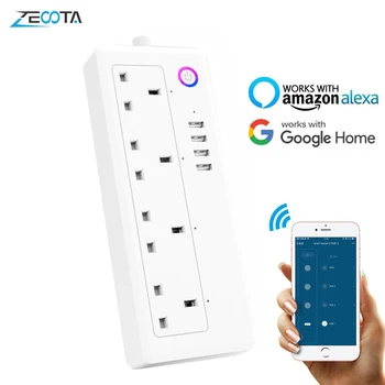 

Smart Wifi Power Strip Surge Protector 4 Outlets UK Plug Sockets with USB Compatible With Amazon Alexa Google Home Nanayaya