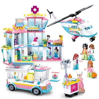 

817 PCS Medical Center Building Blocks Hospital Helicopter Medical Car Figures Kit Miniature Model Bricks Toys for Kids Girls