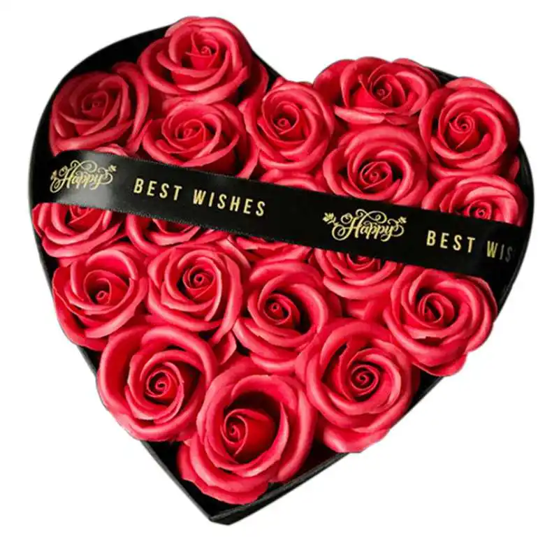 New-Soap Rose Flower Wedding Girlfriend Birthday Perfect Gift For Any Women-Black+Red Gift Box