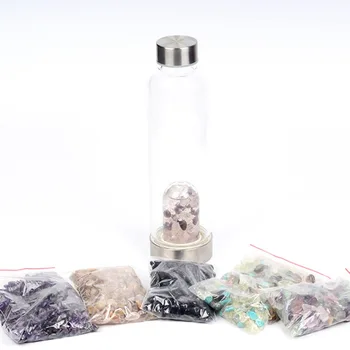 

Gemwater Infused Glass Bottle with Natural Quartz Crystals Removable Bottom Promote Positivity Healing Bottle