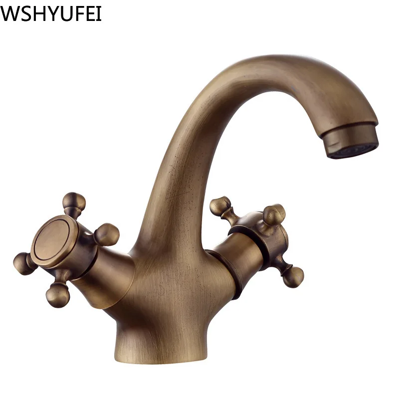  Antique faucet hot and cold water crane bronze brushed sink faucet household bathroom kitchen swan  - 4000341193423