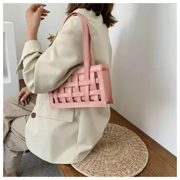 

Elegant Female Square Tote bag 2020 Fashion New High-quality PU Leather Women's Designer Handbag Hollow Shoulder Bags Armpit bag