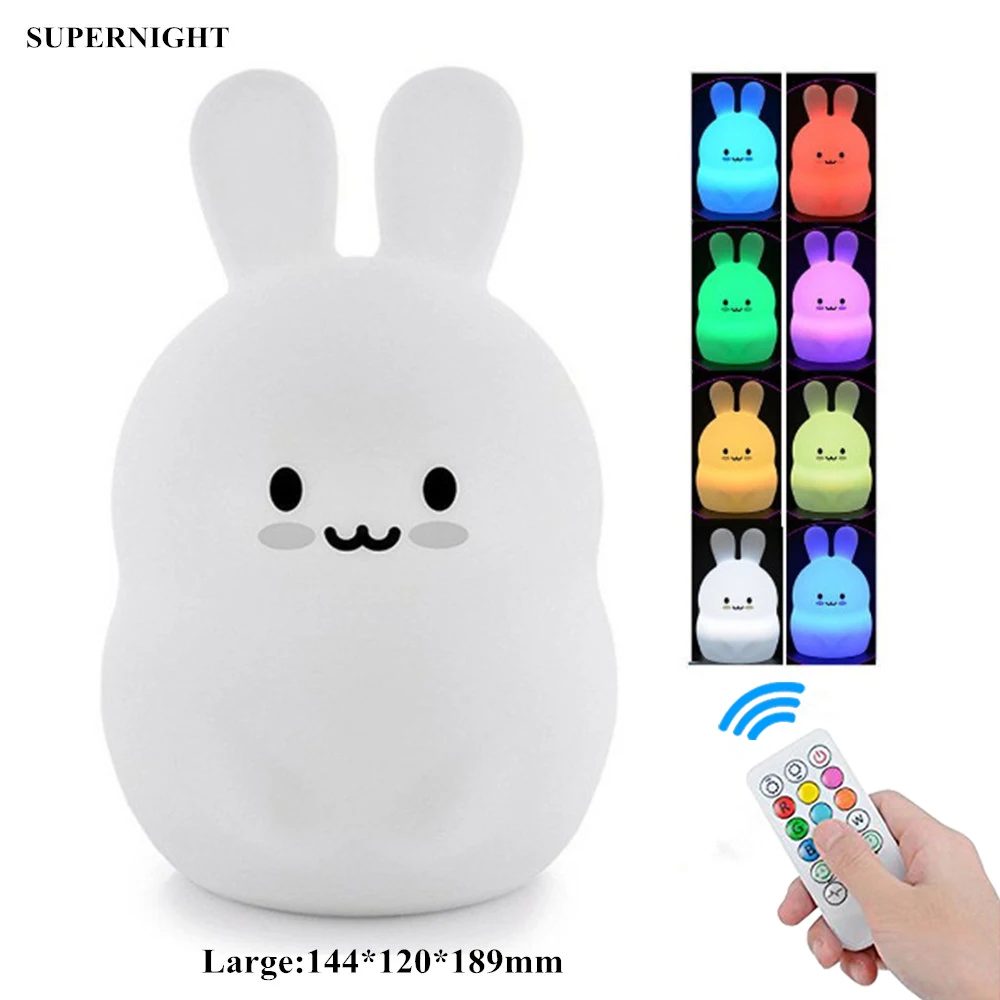 Cute Cartoon Rabbit LED Night Light Rechargeable Touch Sensor Remote Control Colorful Silicone Bedroom Table Lamp for Kids Baby (8)_副本