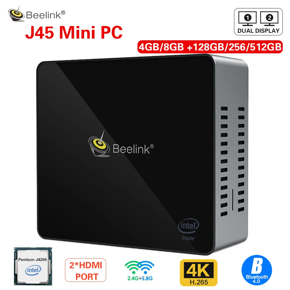Beelink J45 8GB 128GB J4205 Genuine Windows10 Mini PC 128/256/512GB 2.4GHz+5.8GHz WiFi BT4.0 Support Netfix 4K H.265 fast charge
