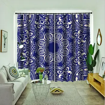 

Blue curtains morden flower curtain 3d curtains new bay window balcony thickened windshield blackout curtains