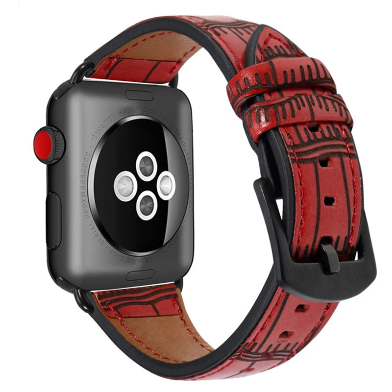 7 цветов, Бизнес кожаный ремешок для наручных часов Apple Watch, версии 4 серии мужские кожаные простые часы ремешок для iwatch 38 мм 40 мм 42 44 мм - Цвет ремешка: Red