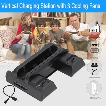 

Vertical Stand with 3 Cooling Fan Cooler Dual Controller Charging Station For SONY Playstation 4 PS4 Slim Pro Accessories