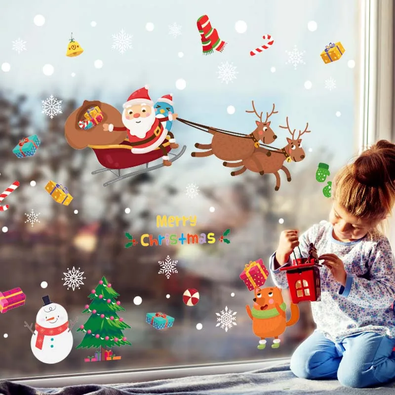 60*90cm New Year Santa Claus Glass Window Stickers Merry Christmas Decorations for Home Decorative wall Stickers Navidad Natal