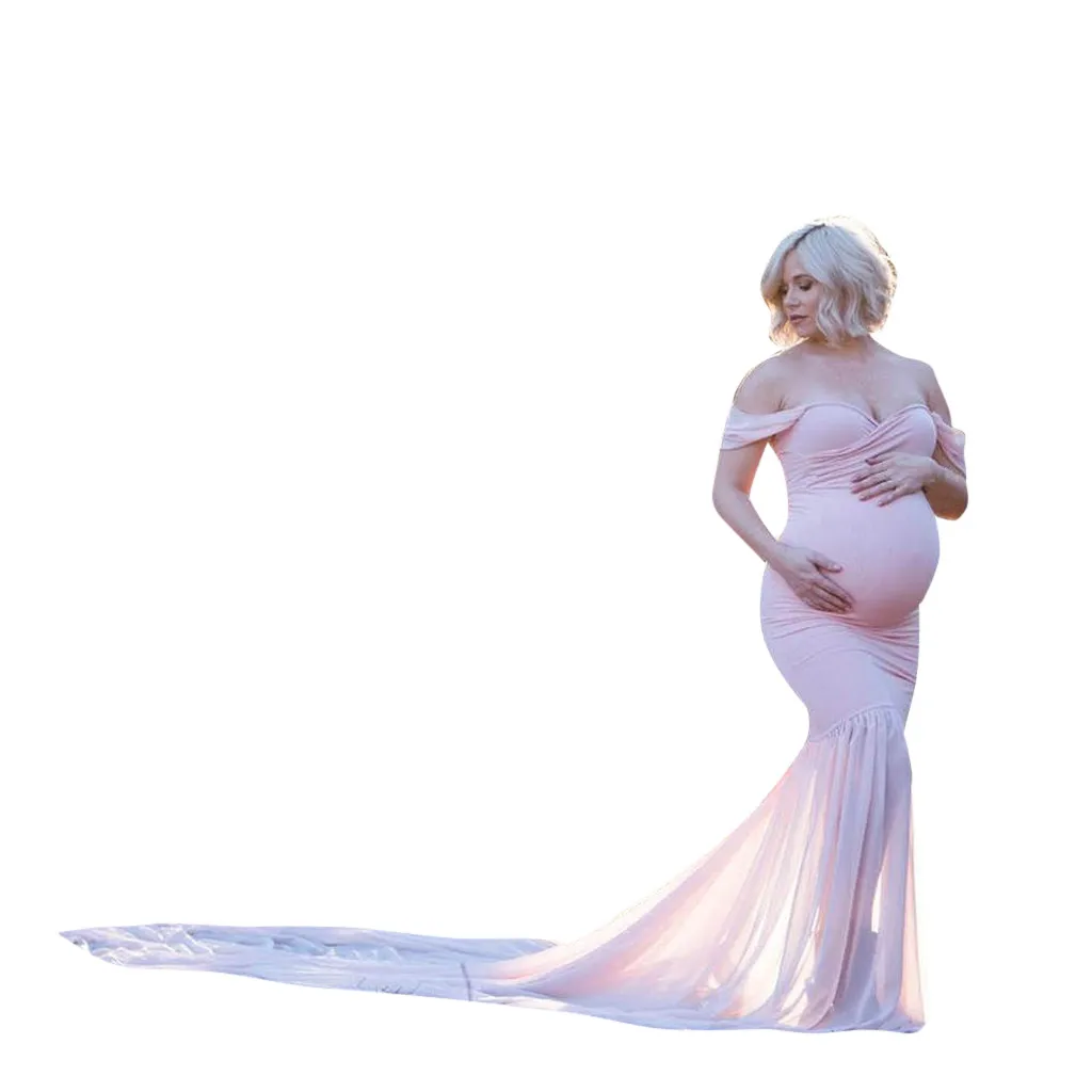 Vetement femme, женское платье для беременных, платье для беременных, фотографии, с открытыми плечами, без рукавов, однотонное платье для фотосессии - Цвет: Розовый