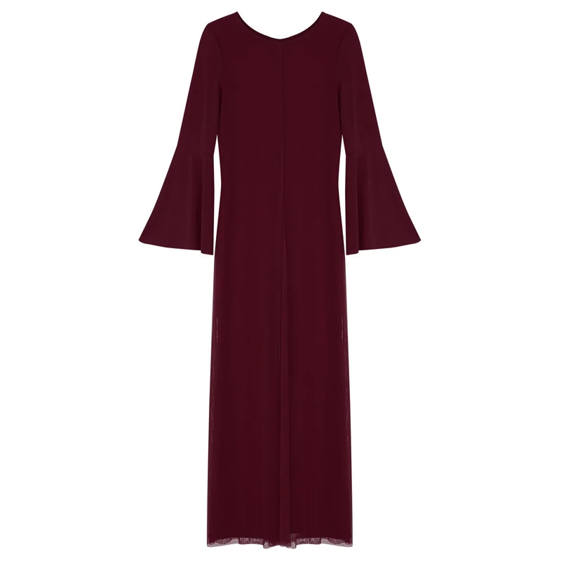 Burgundy Женский цельнокроеный комбинезон для взрослых с круглым вырезом и длинными расклешенными рукавами с широкими штанинами и сетчатой накладкой, трико, лирический танцевальный комбинезон длиной до пола - Цвет: Burgundy