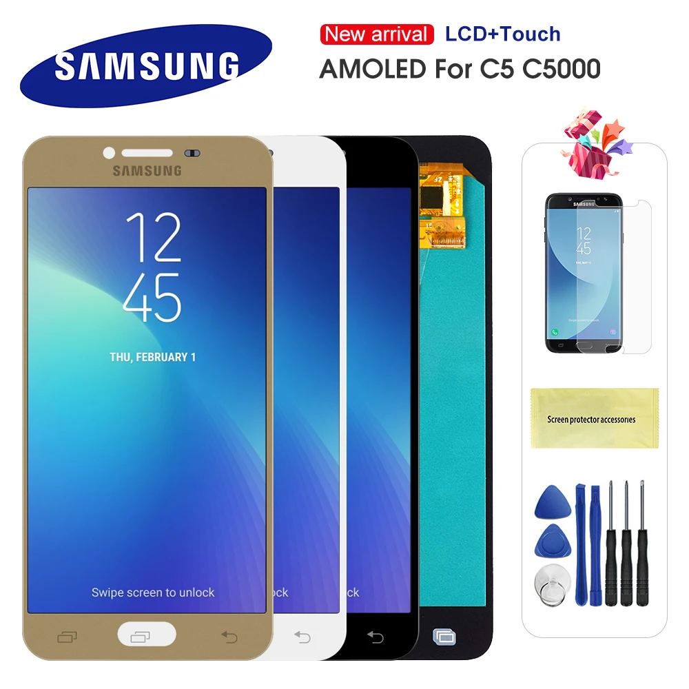 

AMOLED LCD For Samsung Galaxy C5 C5000 LCD Display Touch Screen Digitizer Replacement Parts For C5 LCD Screen