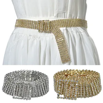 

Women Belt Waistband Rhinestone Alloy Chain Belt For Dress Simple Decorative Wide Waist Belt Beach pasek damski ceinture femme E