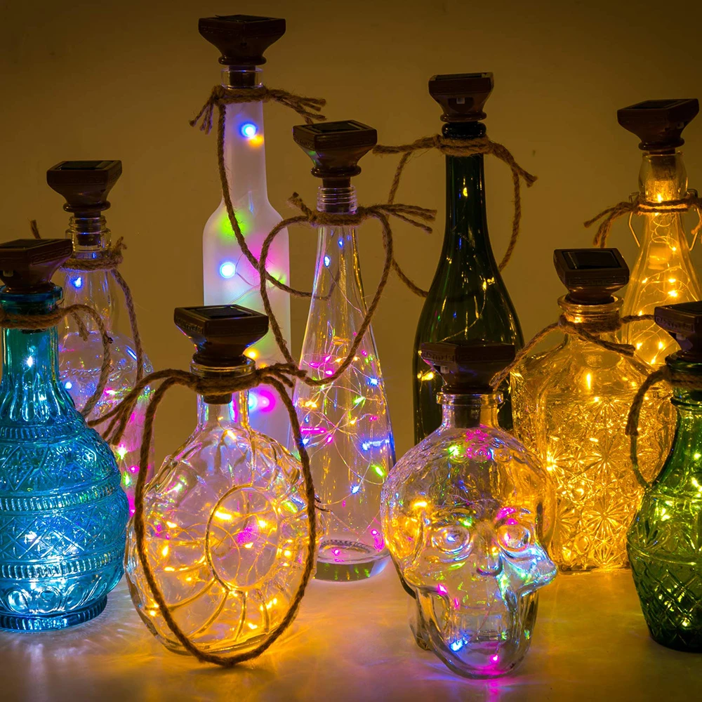 6 Pack 2M/6.6ft 20LEDs Solar String Light Wine Bottle Lights Waterproof  Copper Cork Shaped Lights Fairy Light D30
