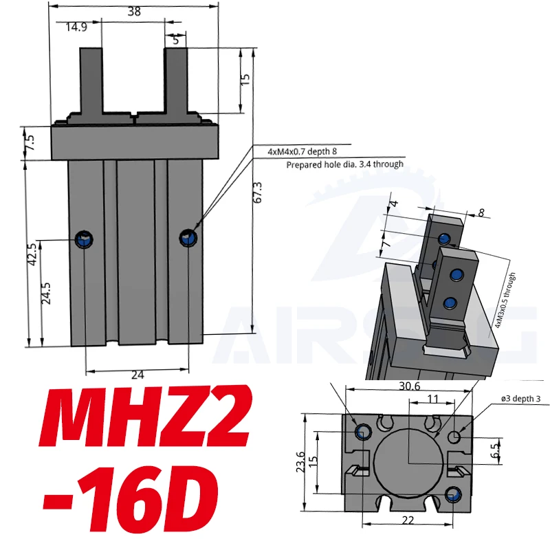 MHZ2-16D SMC тип MHZ2 двойного действия пневматический параллельный захват MHZ2-10D MHZ2-16D 20D 25D 32D 40D алюминиевые зажимы палец цилиндр - Color: MHZ2-16D