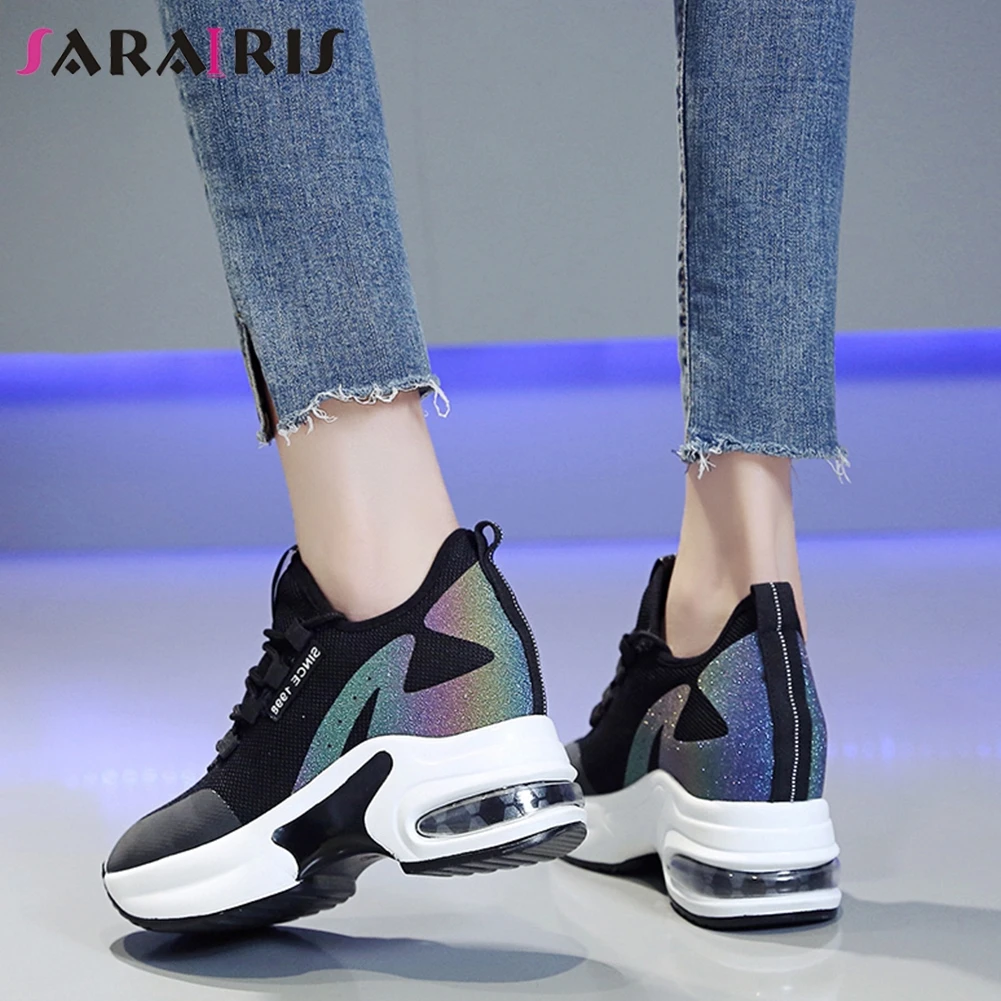 

SARAIRIS New Female Comfort lace-up Platform Sneakers Height Increasing Sneakers Women Spring Fashion Colorful Shoes Woman
