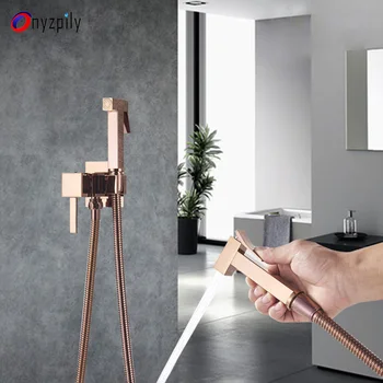 

Onyzpily Bidet Faucet Rose Golden Toilet Hand Bidet Faucet Wall Mounted Stainless Steel Hose Bidet Sprayer Set Kit