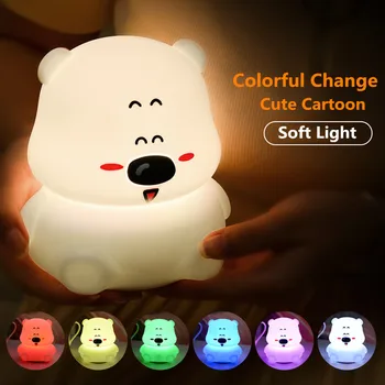 

Cartoon Silicone Bear LED Night Light Touch Sensor Colorful USB Rechargeable Bedroom Bedside Lamp for Children Kids Baby Gift