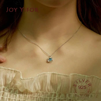 

Cute Geometric Round blue stone Choker Pendant Necklace For Women Engagement Rose Gold Color 925 Sterling Silver Jewelry Gift