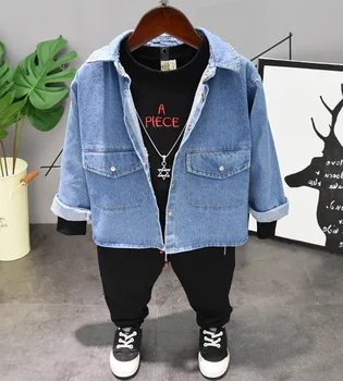 

Kids Baby Boy Clothes Sets Casual Letter Spring Autumn Outwear Sets Long Sleeves Tracksuit Cartoon Denim shirt +T-shirt + pants