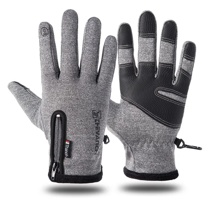 Outdoor Waterproof Gloves Winter Zipper Touch Screen Heated Glove Motorcycle Gloves For Motorcycle Sports Velvet Mountaineering - Цвет: Серый
