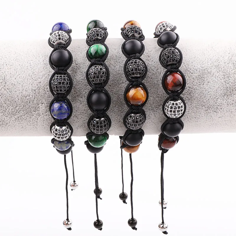 JARAVVI Men Bracelet New Design Natural Stone Beads CZ Pave Ball Charm Adjustable Bracelet Men Jewelry Gift - Image 2