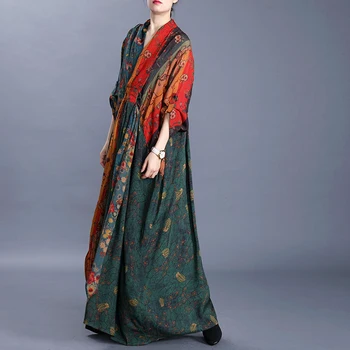 

2020 Spring Original Women's National Style Silk Cropped Sleeves Lace-up Irregular Knee-Length Dress