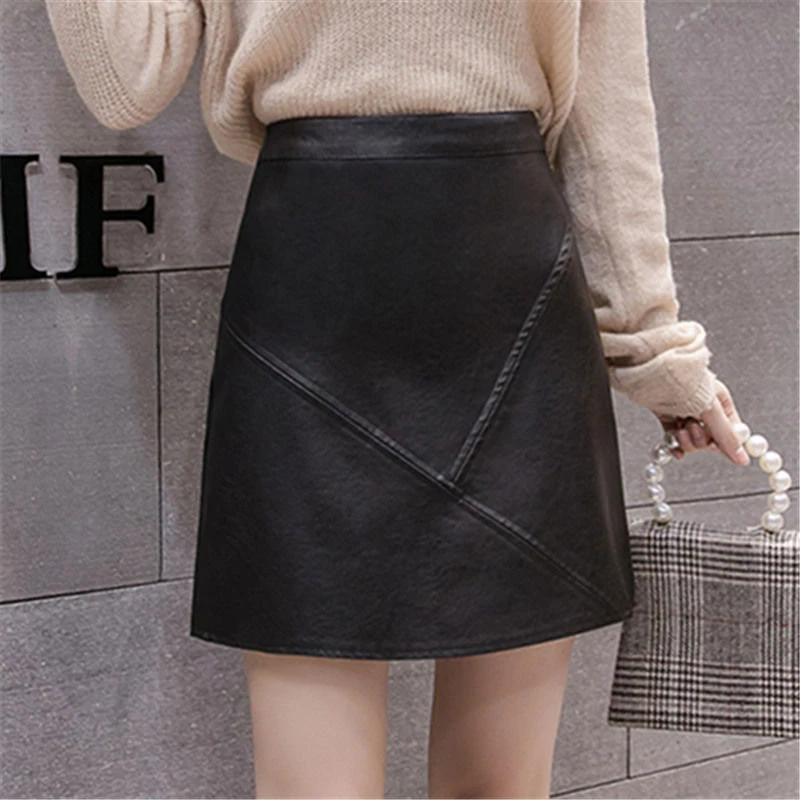 

Women Trend Solid PU Faux Leather Skirt 2019 New Arrival Autumn Winter Black Yellow Apricot Mini Streetwear Female Zipper Skirts
