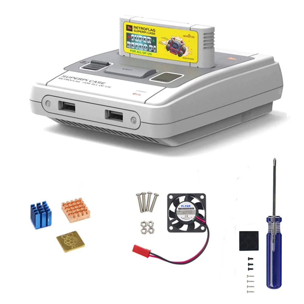 En Ligne Retroflag SUPERPi CASE J boîtier NESPi avec ventilateur de refroidissement + dissipateur thermique pour Raspberry Pi 3B Plus (3B +) 3B