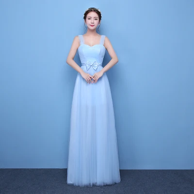 Sky Blue Wedding Guest Dress Elegant Burgundy Bridesmaid Tulle New Years Dress Graduation Long Party Sister Club Prom Princes - Цвет: B long sky blue