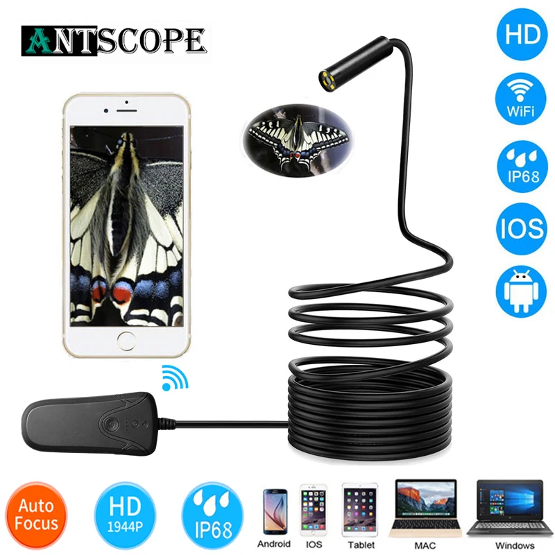 Antscope 1944P HD Водонепроницаемый Wifi эндоскоп камера 5 0 мегапикселей Автофокус мини