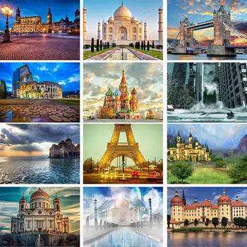 

DIY 5d Diamond Painting Building Landscape Full Drill Colosseum Taj Mahal Tower Bridge Diamond Rhinestones Pictures Home Decor