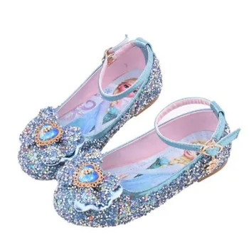 

Disney cartoon girls princess single shoes spring and autumn new children frozen elsa crystal shoes performance shoes