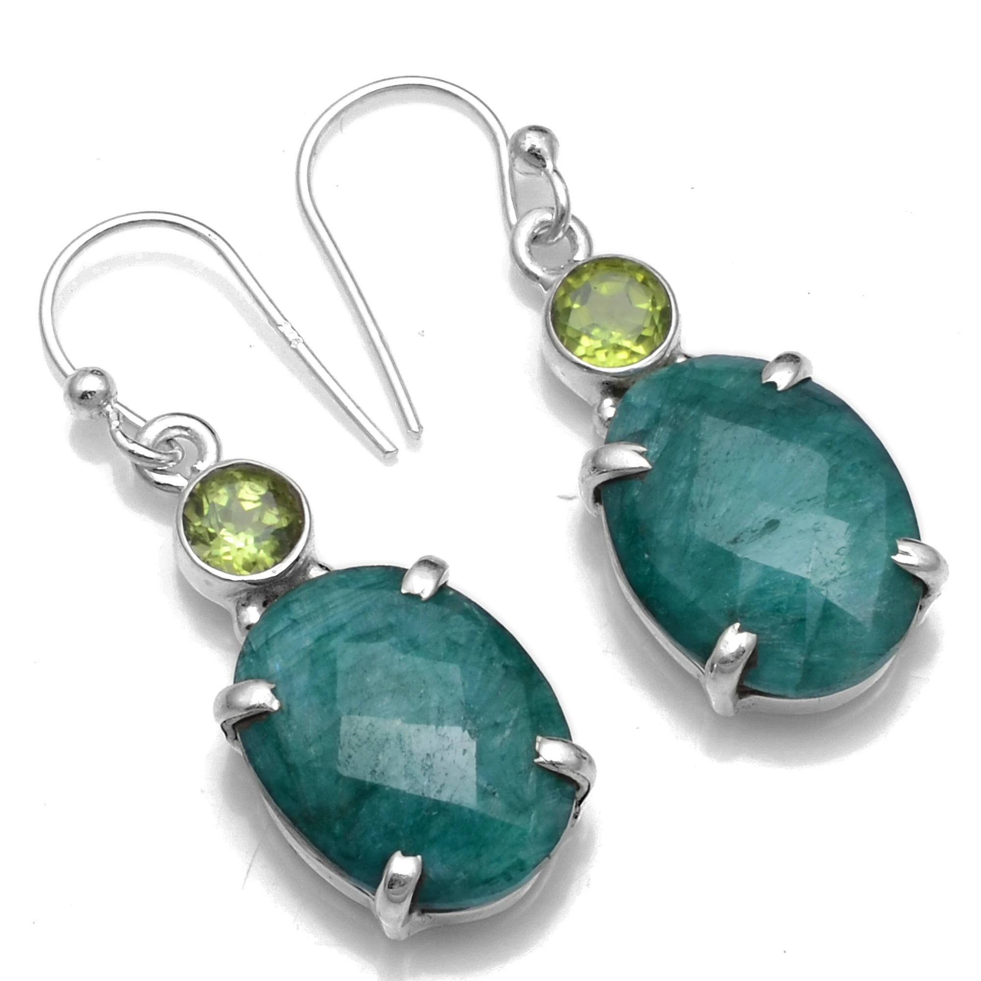 

Genuine Emerald 925 Sterling Silver Earrings, 35.5 mm, AE2537