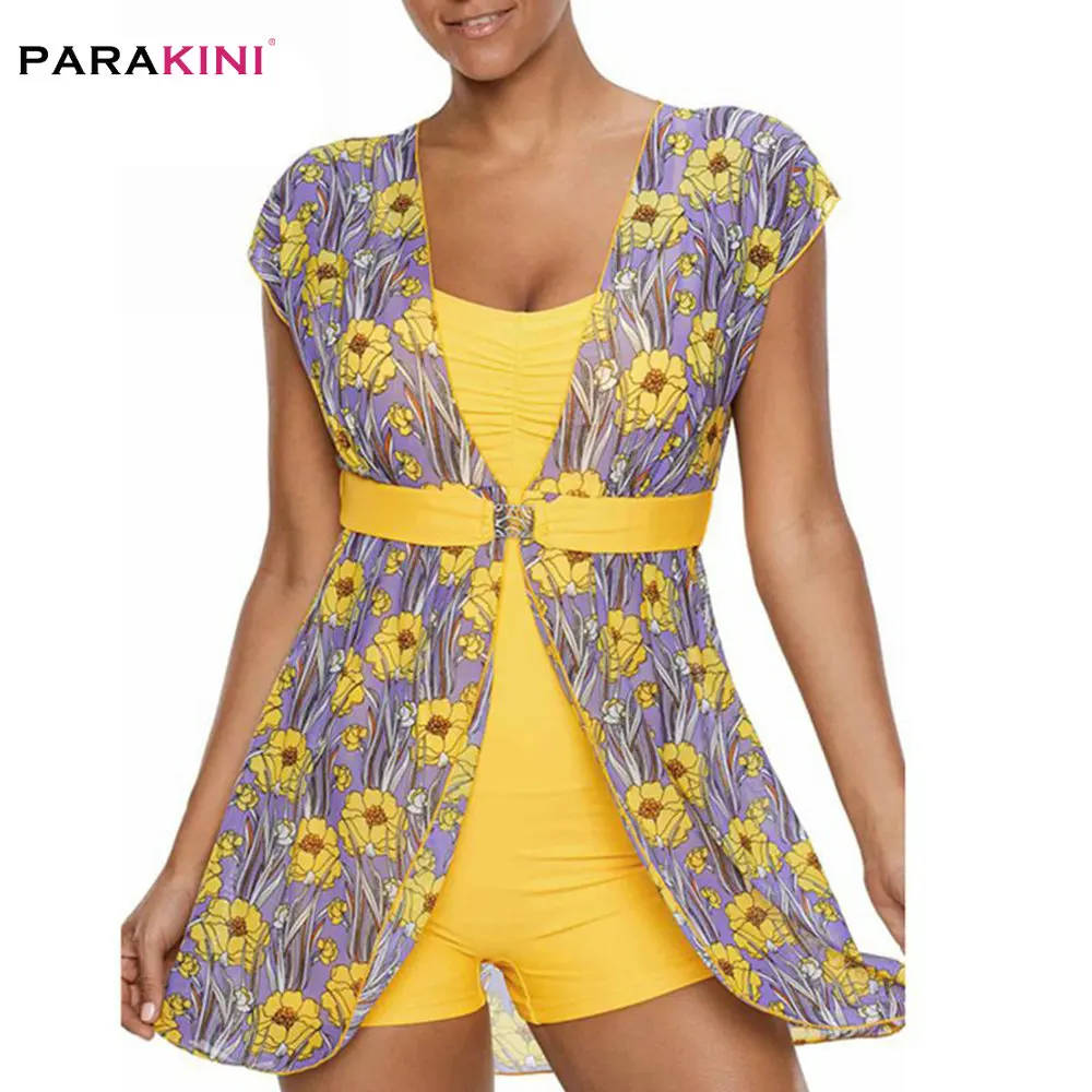 

PARAKINI One Piece Plus Size Swimming Suit V-Neck Open Back Swimsuit Women's Bikini Trunks Bather Push Up Padded Swimwear Dress
