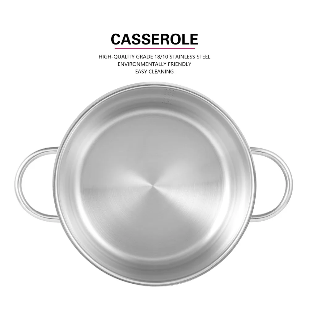 BENJAMIN serie cacerola con tapa de vidrio 304 olla sopera de acero inoxidable de fondo olla de cocina