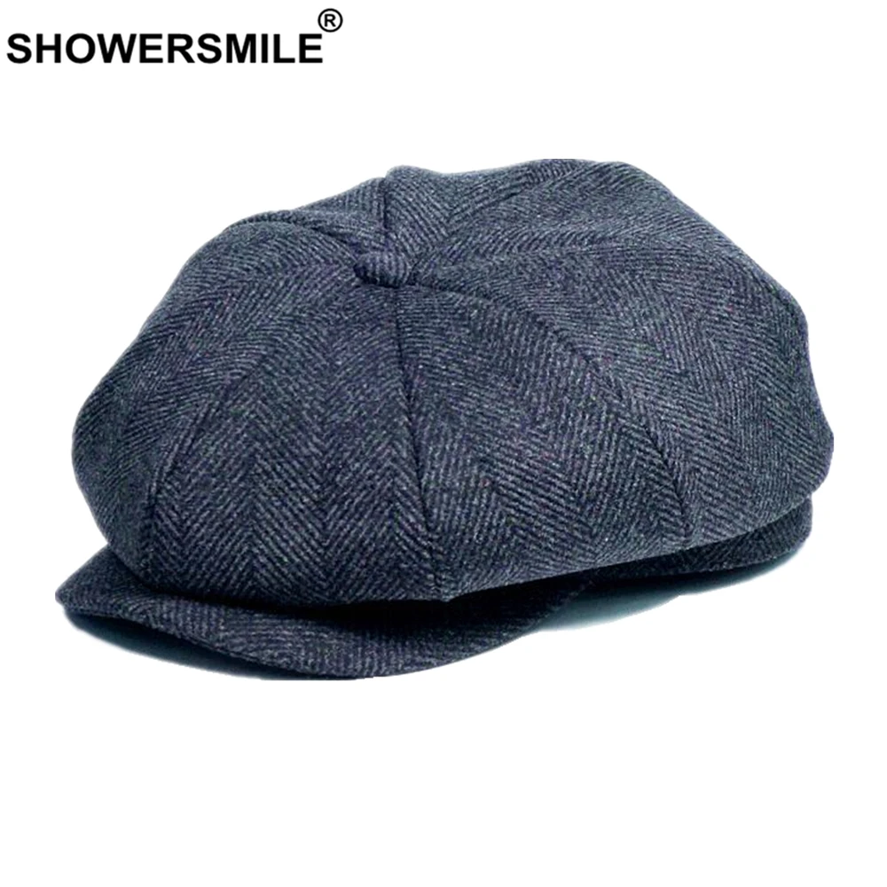 SHOWERSMILE твидовая клетчатая кепка Newsboy шерстяная Мужская кепка в британском стиле в стиле Гэтсби, плоская кепка шерстяная восьмиугольная кепка осенне-зимний мужской берет