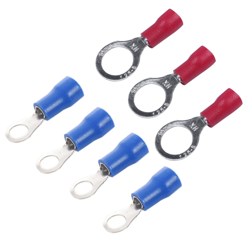 50 Pcs Insulated Crimp Ring Terminal Wire Connector, 25 Pcs 16-14AWG M8& 25 Pcs 22-16AWG M6