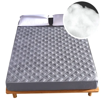 

Quilted Solid Color Fitted Sheet Mattress Cover Bed Linen with Elastic Band Mattress Protector Pad 100% Polyester Bedding Set