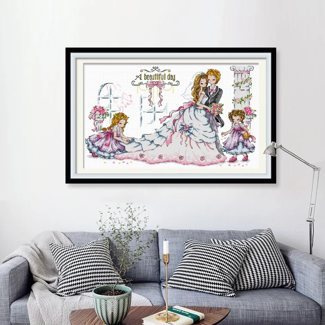 Cross stitch kits dream wedding white wedding dress groom bride room decoration painting embroidery needlework sets 1