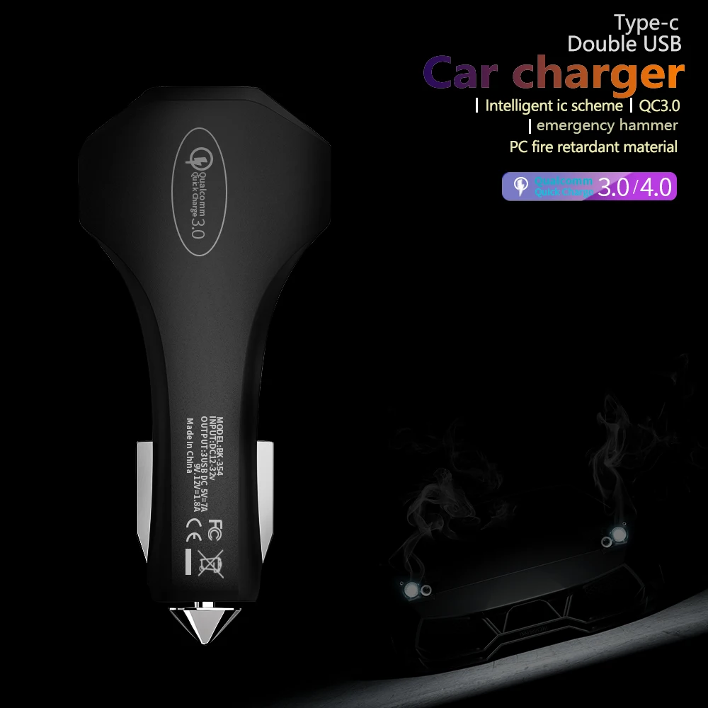 Автомобильное зарядное устройство usb type C, быстрая зарядка 4,0, двойное автомобильное зарядное устройство USB QC3.0, автомобильное зарядное устройство для мобильного телефона Sumsang S8 huawei Xiaomi Mi 9