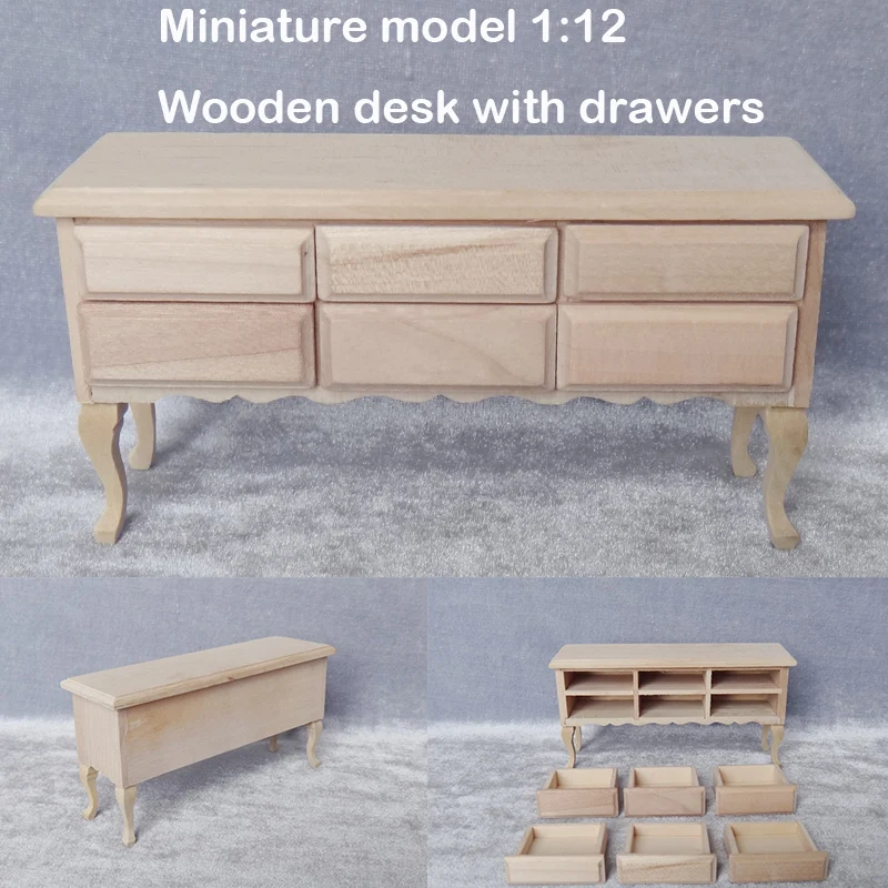  Miniature model 1:12 Wooden desk with drawers Building sand table model materials