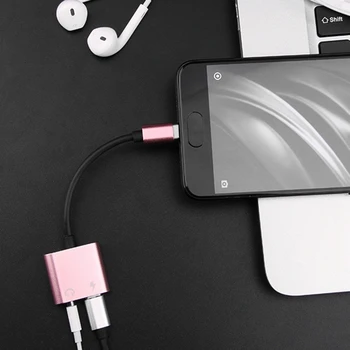 

2 in1 Type-C to 3.5mm Headphone Jack Adaptor/Connector Charger, Earphone Aux o & Charge Adaptor Rose gold