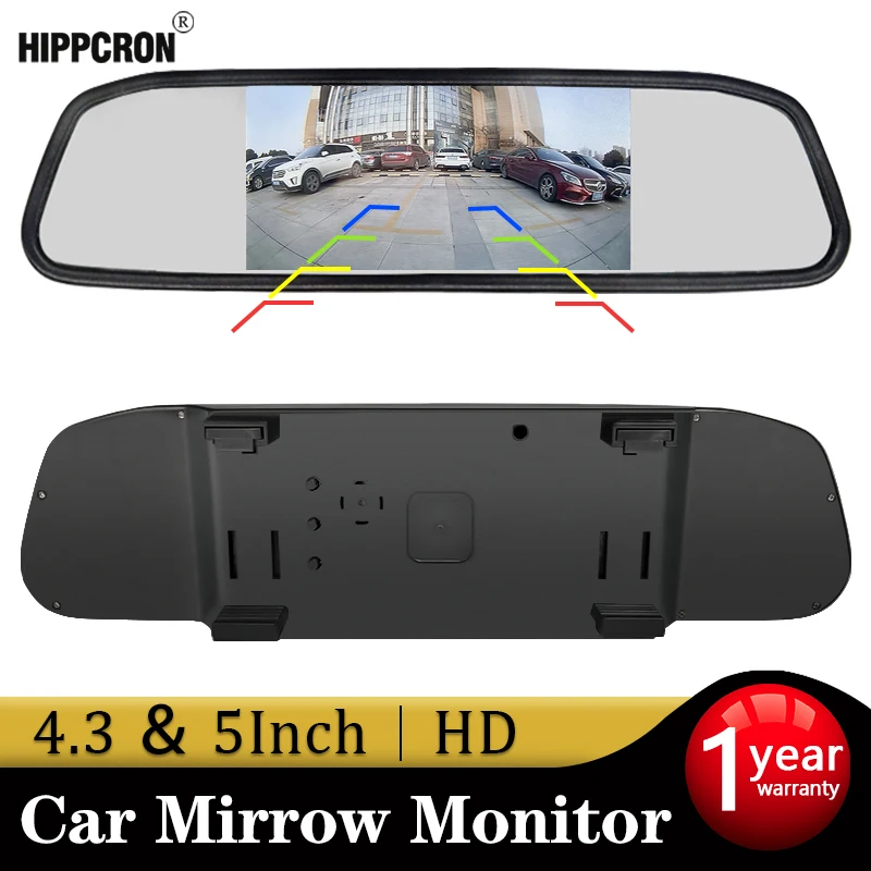 Hippcron Car Rearview Mirror Monitor 4.3 Or 5 Inch HD Video Auto Parking Monitor For Night Vision LED Reversing Cameras car parking monitor