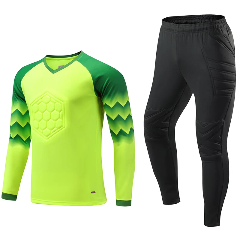 Men's Long Sleeve Goalkeeper Soccer Jersey Set with Protective Padding