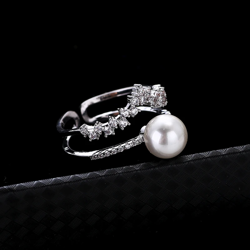 Серебряный цвет, двойные кольца, наборы для женщин, Роскошные AAA циркониевые камни с жемчугом, обручальное женское кольцо в виде короны, XIUMEIYIZU