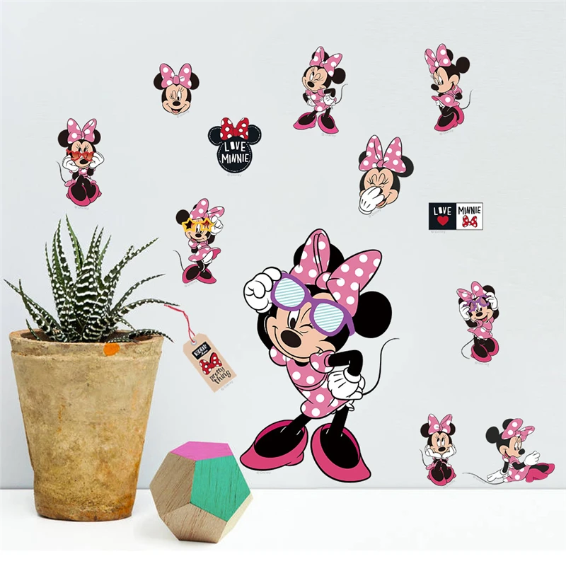 Cartoon Disney Mickey Minnie Mouse Wall Stickers For Kindergarten Kids Room Home Decoration Anime Wall Mural Art PVC DIY Decals